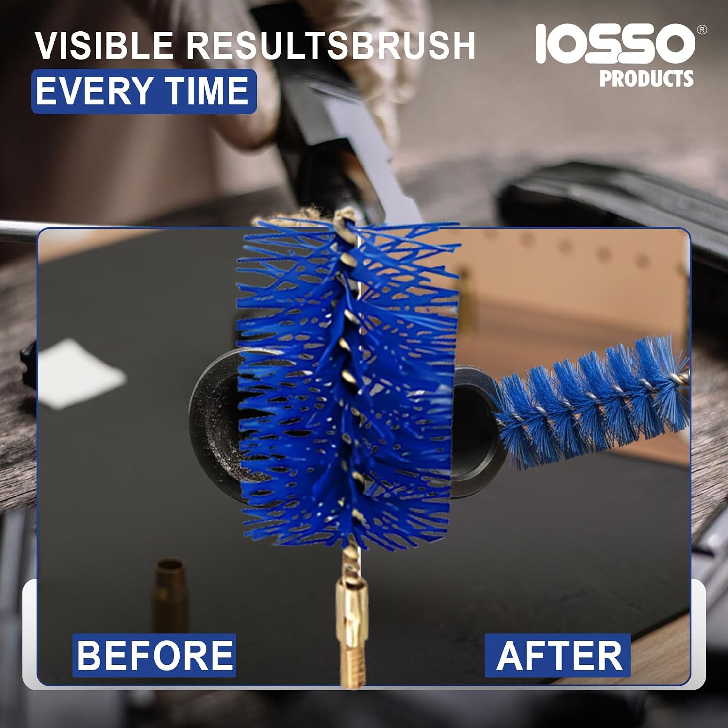 Iosso Premium Bore Brush – Blue Synthetic Fiber – Durable, Long-Lasting Tool for Gun Maintenance – Made in USA Bore Cleaning Brush (AR-15 Brush KIT-Pack of 4)