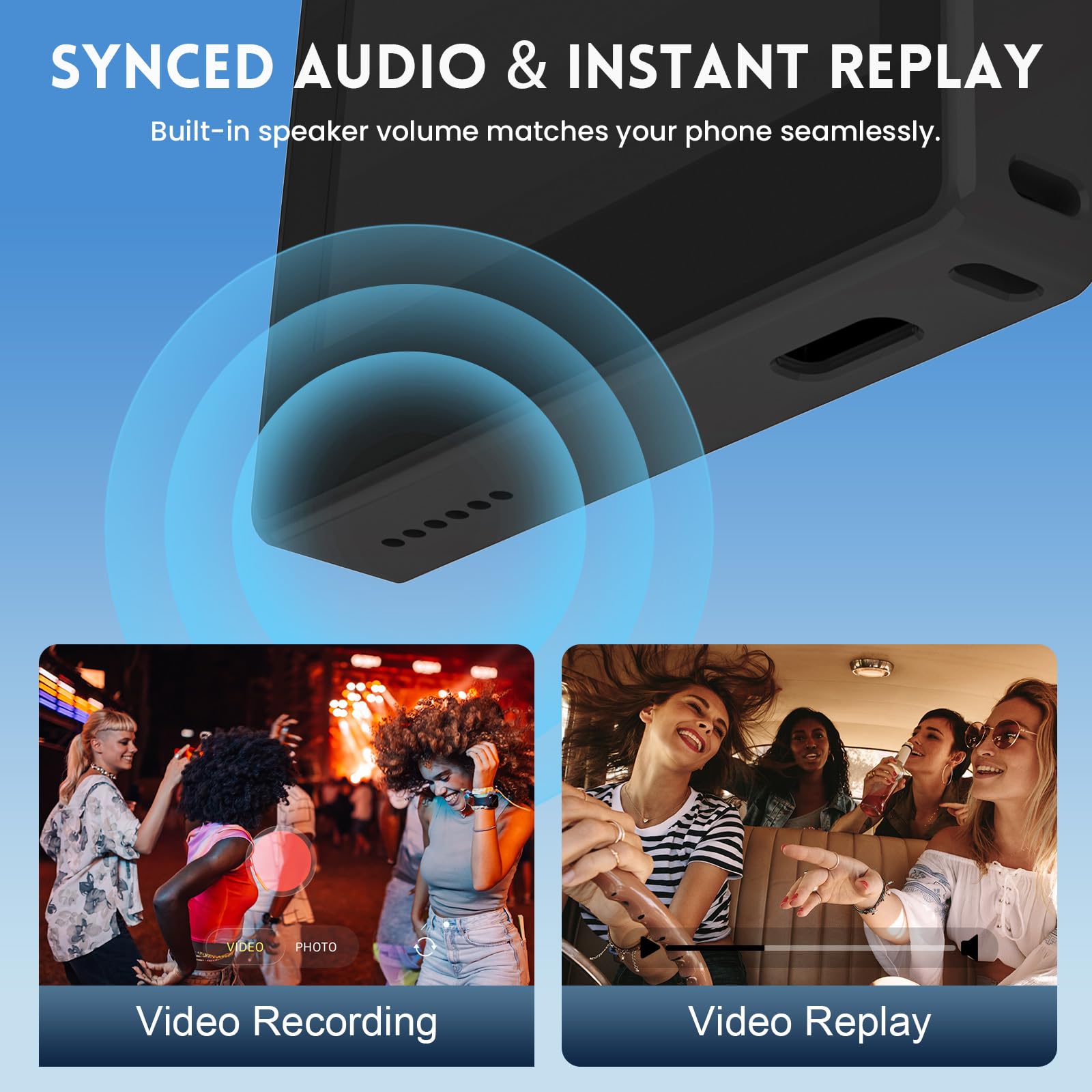 Schermo per selfie per iPhone e Android, con touchscreen, monitor magnetico per selfie Vlog, altoparlante integrato, mirroring in tempo reale, per selfie iPhone, YouTube, Vlog, Live Streaming