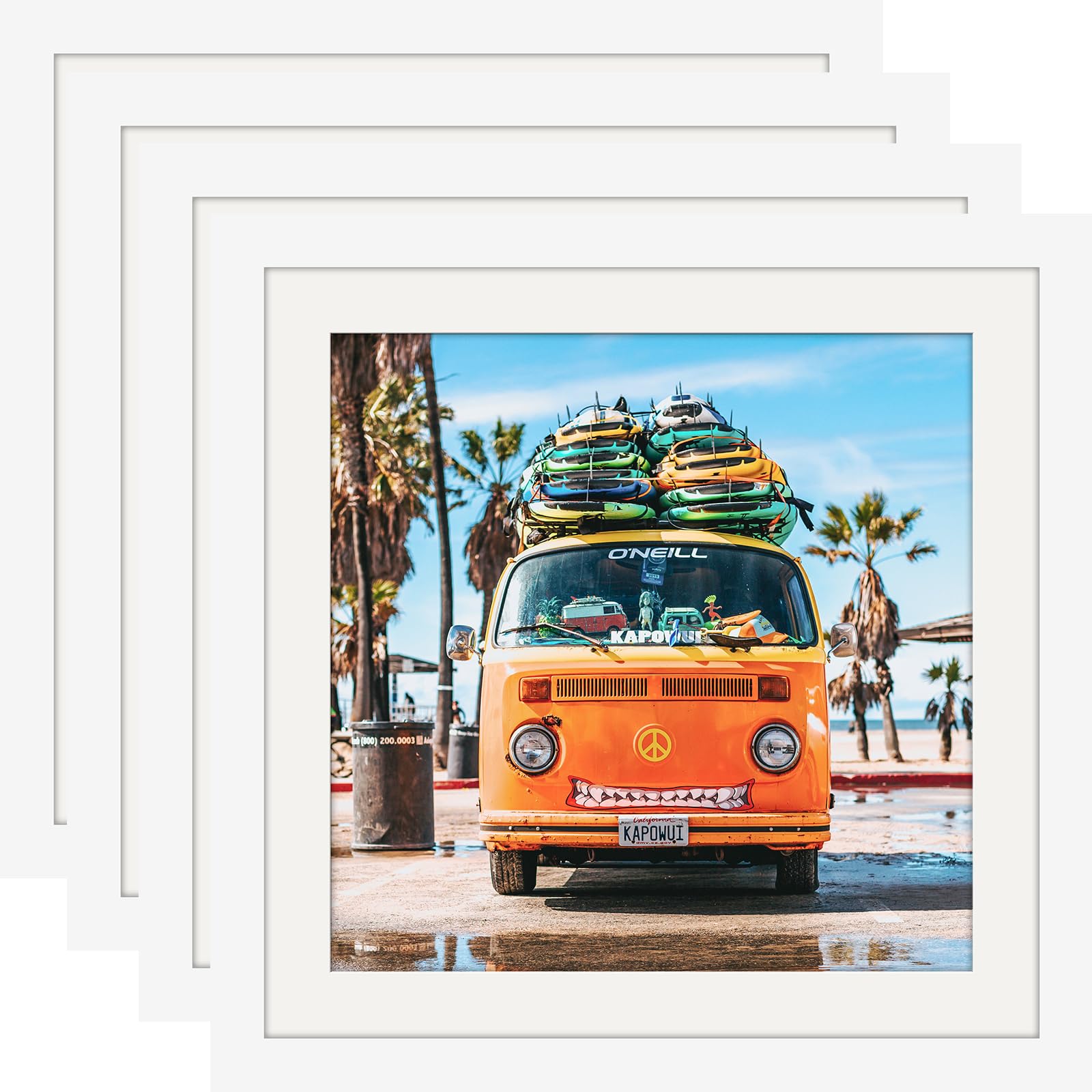 View 1 of 10x10 White Picture Frames Square Classic Natural Wood 4 Pack for Wall Mounting and Tabletop Display