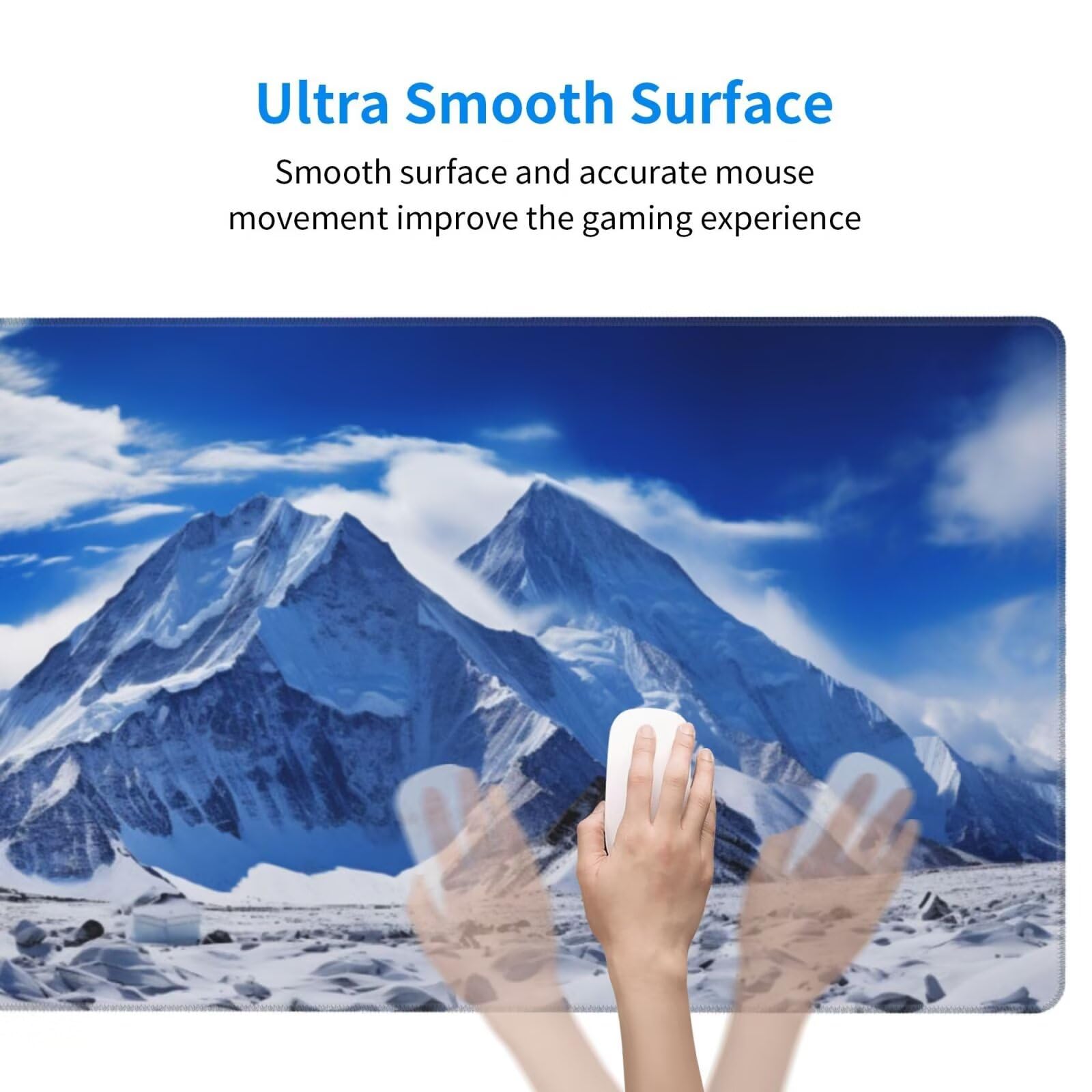 Alfombrilla de Ratón Gaming Grande XXL 1400x600x4mm con Bordes Cosidos, Tela Micro Tejido, Base Goma Antideslizante Mouse Pad, para Teclado Escritorio, PC, Oficina Montaña Nevada Campo de Nieve Y5616