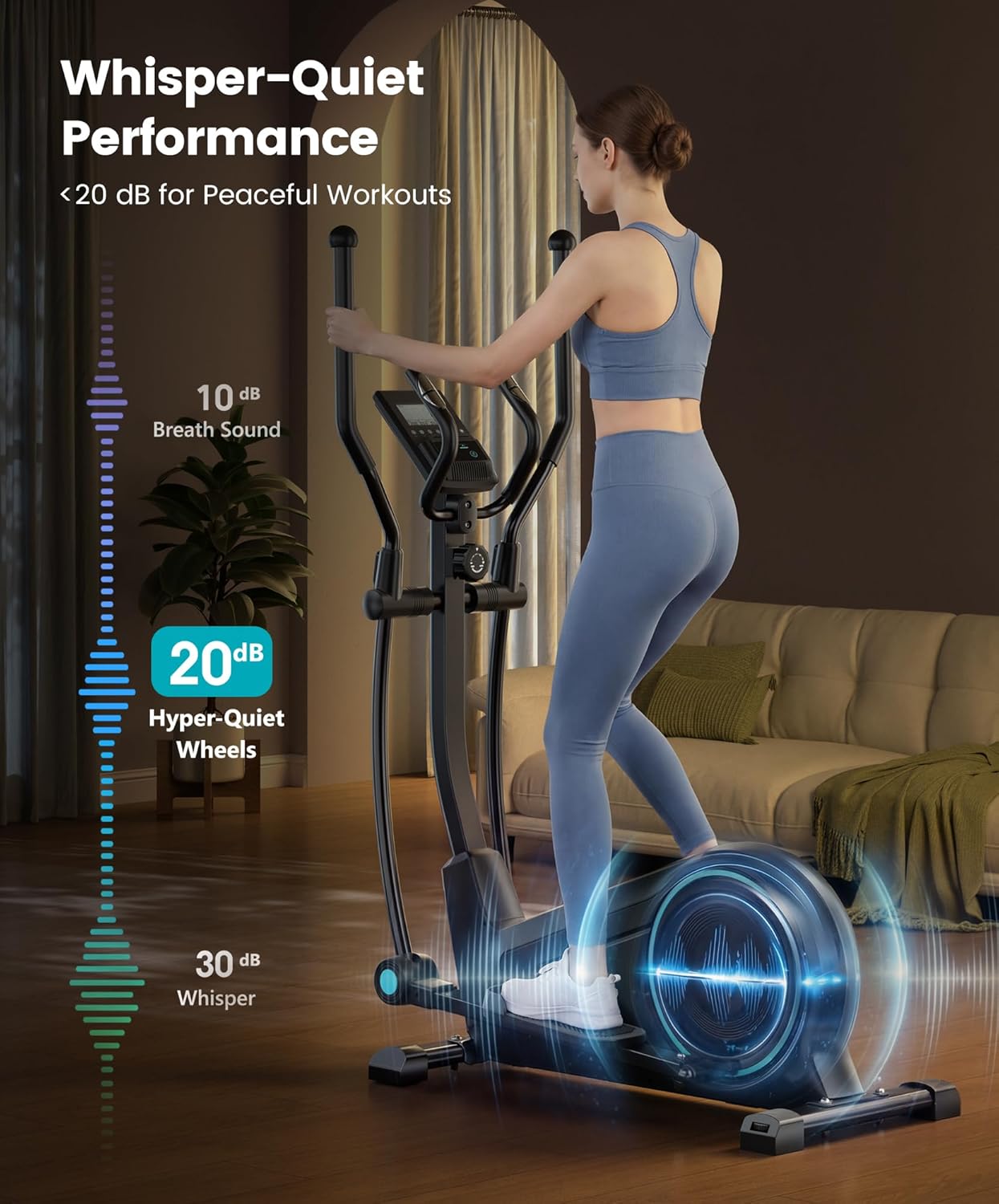 Dripex Elliptical Exercise Machine, Hyper-Quiet Magnetic Elliptical Machine for Home, Elliptical Training Machines with 16 Levels Resistance, 17.64LBS Flywheel, Pulse Sensor, 15.3" Stride