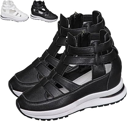 HUIQINGLI Side Zipper Comfortable Lightweight Wedge Sandals, Womens Leather Closed Toe Comfortable Casual Stylish Roman Sandals