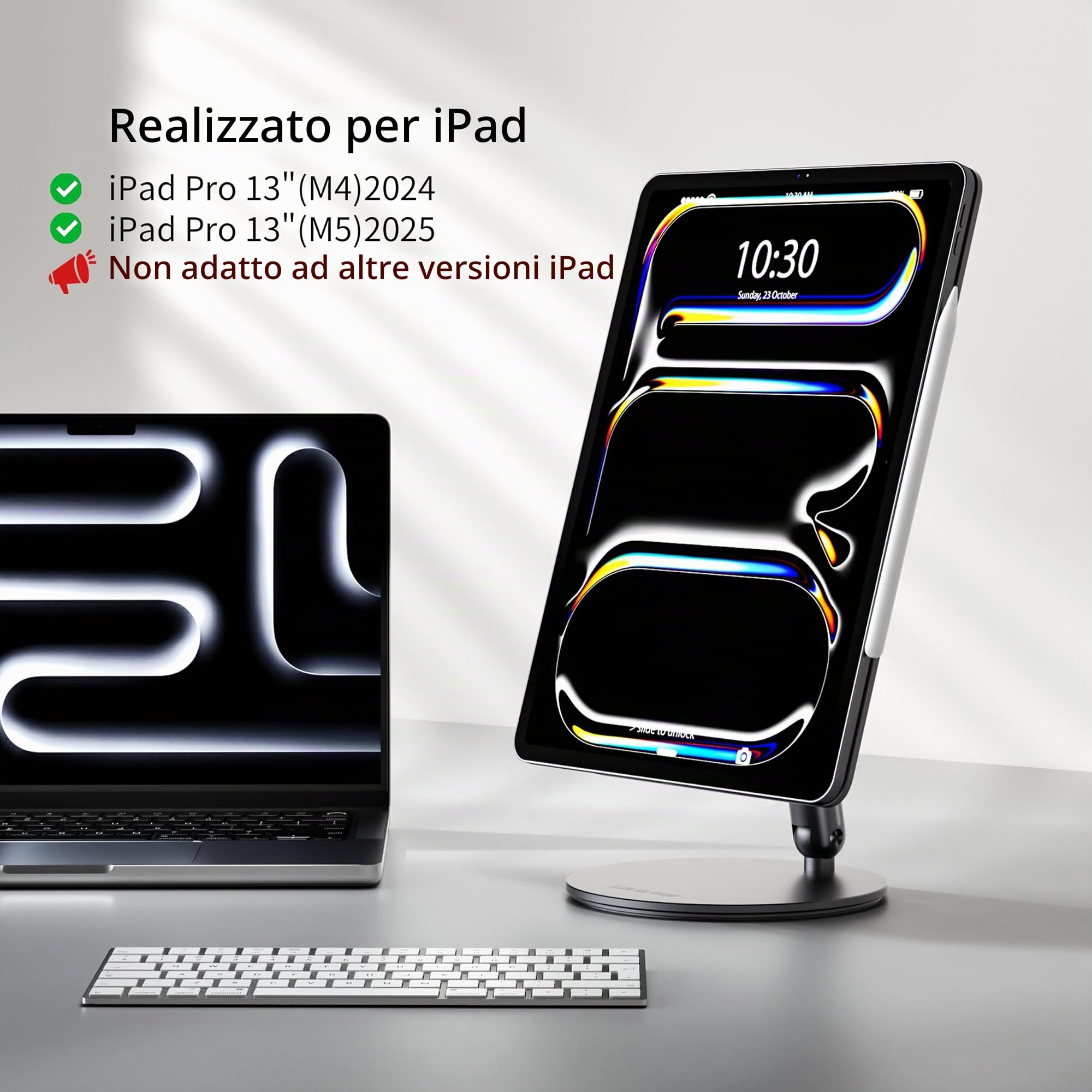 LULULOOK Supporto Magnetico per iPad Pro 13" M4 13" M5, Lega di Alluminio, Sospensione, Pieghevole e Regolabile, con Base Girevole a 360°, Supporto Ipad, Supporto Tablet per Ufficio (Grigio)