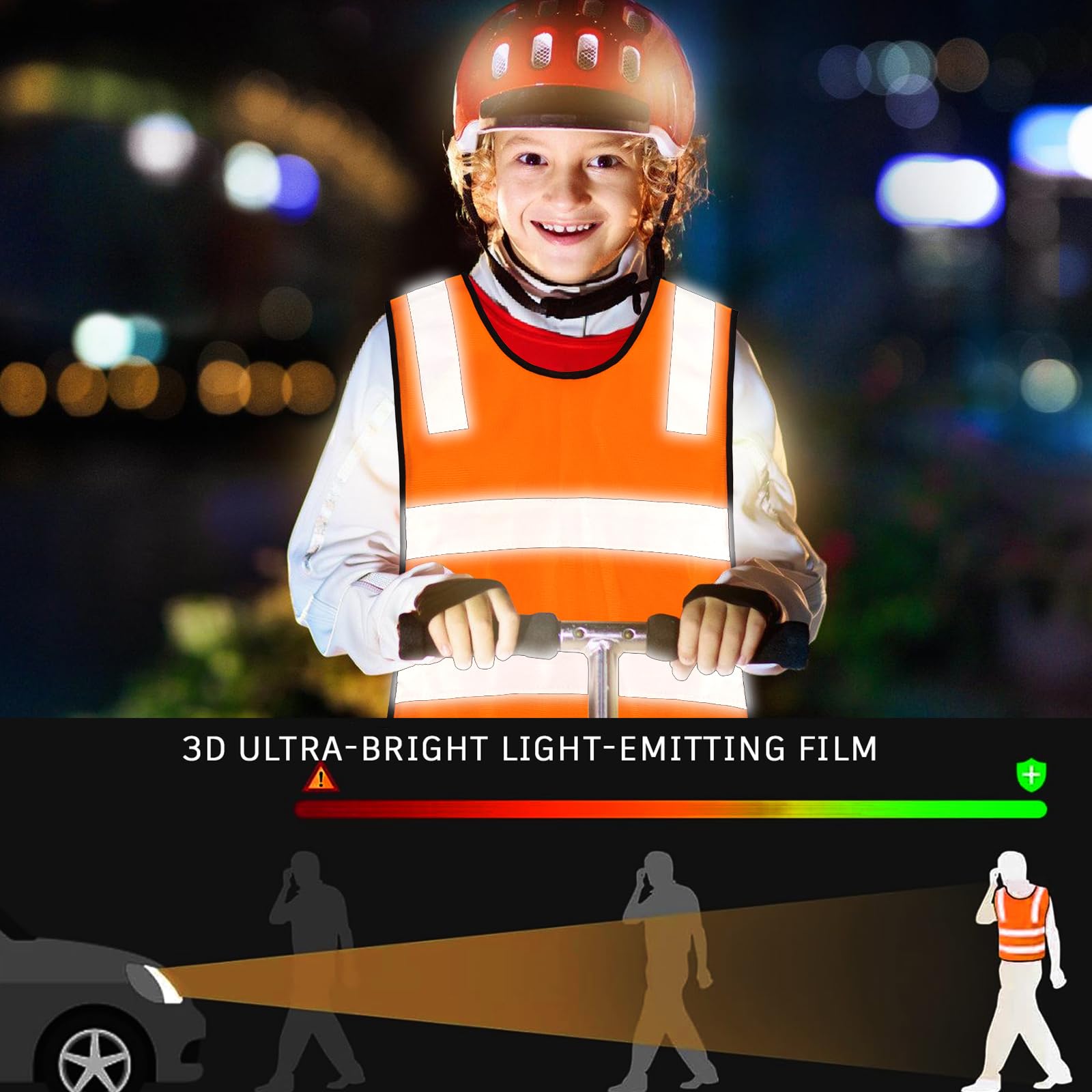 10 Pièces Gilet De Sécurité pour Enfants, Gilet de Sécurité Enfants, Gilet Securite Enfant Réfléchissant pour Vélos pour Enfants (3-12 ans), pour course en extérieur, cyclisme, circulation routière