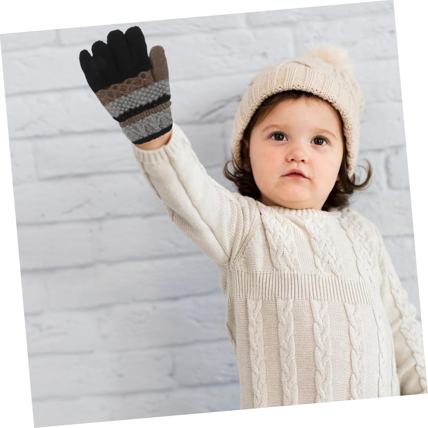 VALICLUD 1pair Stylish Striped Boy Girl Knitted Gloves for Cold Weather Warm Mitts for Boys and Girls for Outdoor Activities Autumn and