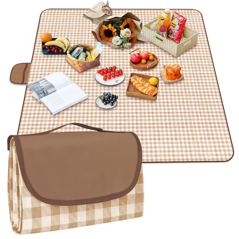 AYBUY Picnic Blanket, Extra Large Waterproof Foldable Picnic Mat 200CM X 200CM, Washable Portable Camping Beach Blanket for Park Beach Camping Courtyard (Coffee)