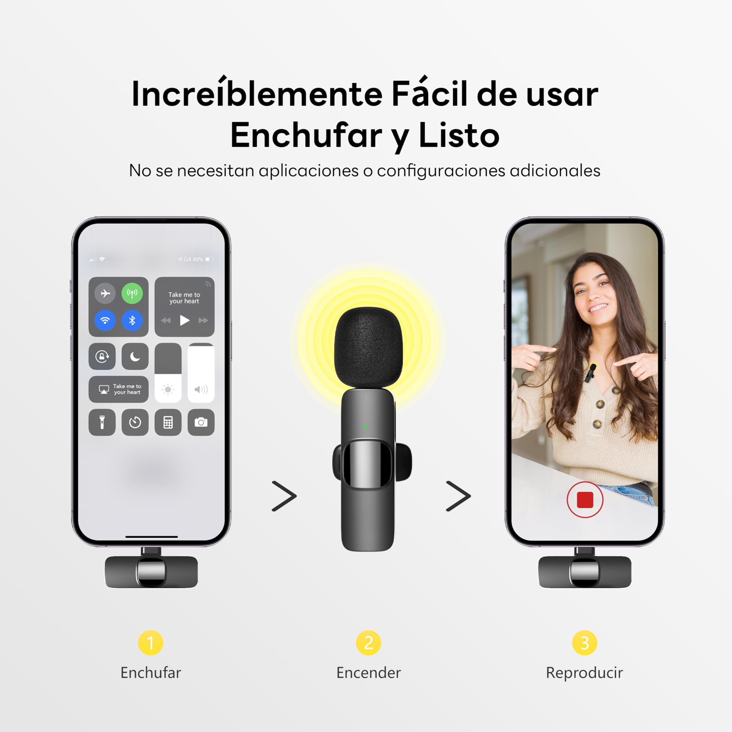 Micrófono inalámbrico para iPhone, iPad, Android, micrófono de Solapa para grabación de vídeo - 2 Pack iPhone Mic Crystal Clear Recording con USB-C para micrófono Podcast, ASMR, TikTok.