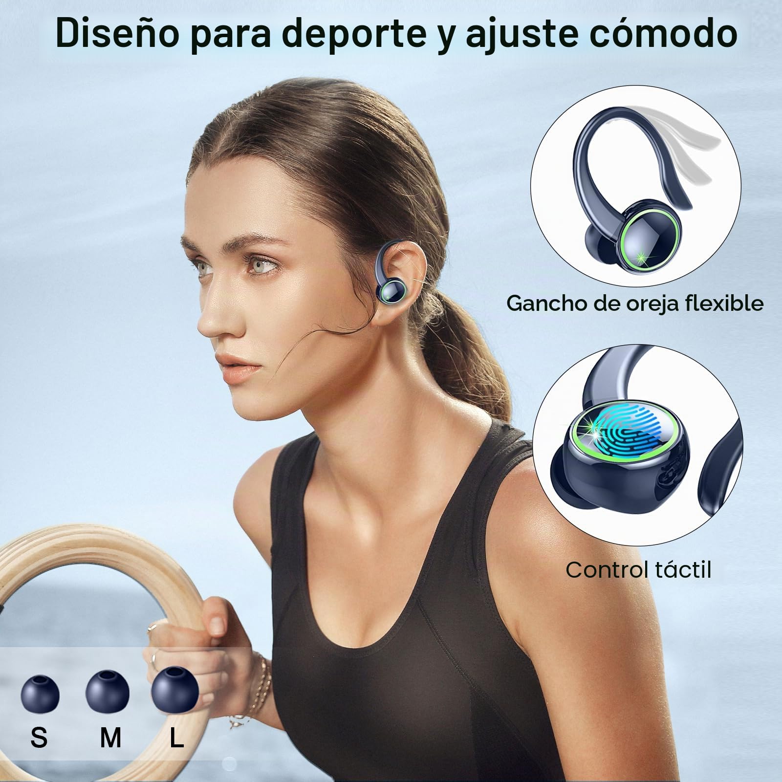 Matast Nueva Auriculares Inalambricos Deportivos, Auriculares Bluetooth 5.4 HiFi Estéreo con 4 HD Mic, 50H Cascos Inalambricos Bluetooth con Cancelacion Ruido ENC, LED