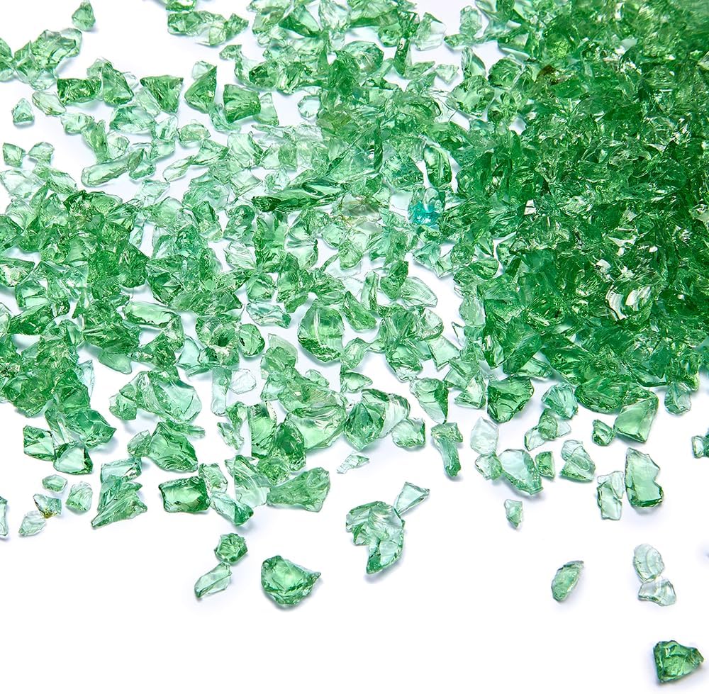 TWINKLING High Luster Fire Glass Gravel Stone Rocks Glitter 5LB,Shattered Broken Glass,Fire Gems Chips,Crushed Glass for Fire Pit Crafts Resin Art Aquarium Gravel Garden Decoration,3-6mm (Light Green)