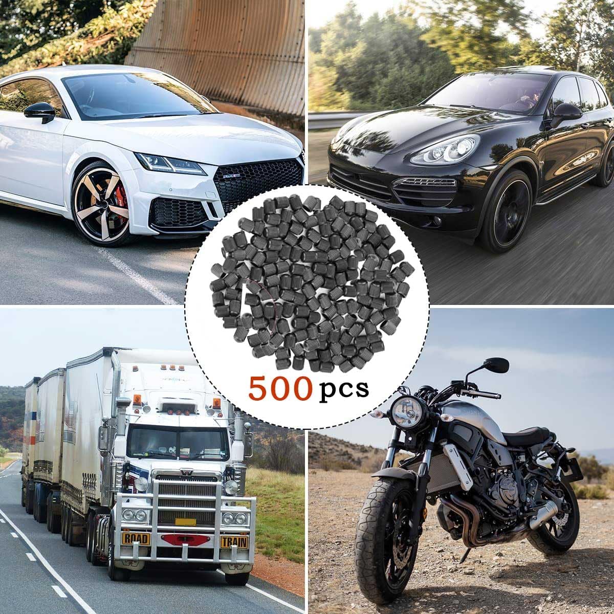 500 Pcs Tire Valve Stem Caps Black Plastic Valve Caps Valve Tire Covers Tyre Valve Dust Caps for Cars, SUVs, Bike, Bicycle, Trucks, Motorcycles, Dust Proof, with O Rubber Ring