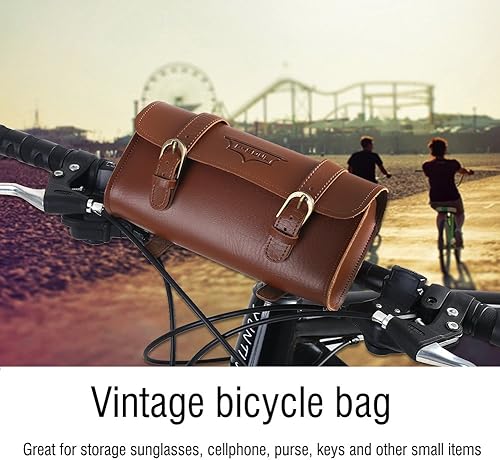 Miniatura 3 de Tbest Accesorios retro de mimbre marrón, retro de cuero artificial ciclo frente marco bolsa de ciclismo accesorio de cuero bolsa alforjas bicicleta