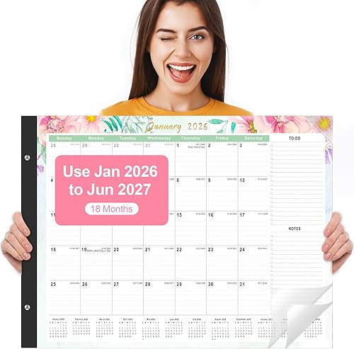 Gannyfer Calendario de escritorio 2026 - Calendario de escritorio grande de 18 meses 2026-2027, uso de enero de 2026 a junio de 2027, calendario de