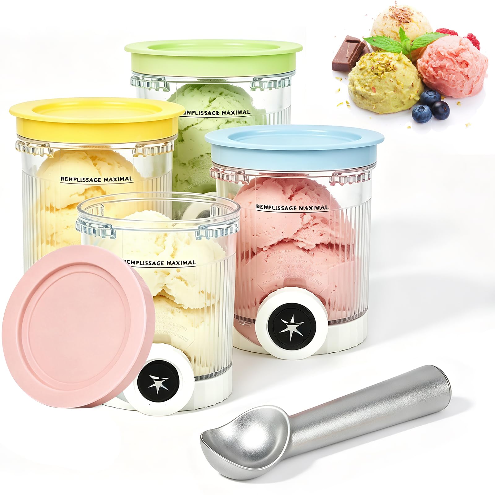 Tarrinas para Ninja Creami Swirl NC701 NC700 con tapas y cuchara de plástico set de vasos 16 oz