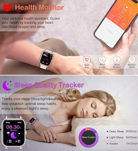 Smart Watch for Women Men (Answer/Make Call), Fitness Tracker, 1.83 HD Screen with 24-Hour Heart Rate/Sleep Monitor, IP68 Waterproof, 130+ Sports Modes, Smartwatch for Android iOS, 3 Watch Bands