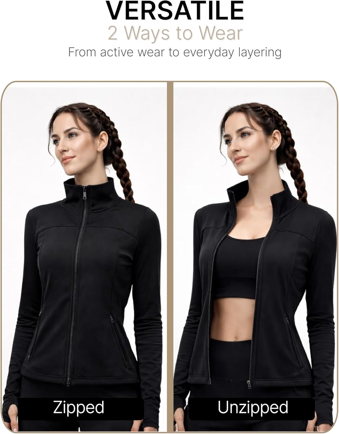 Zip Up Jacket For Women Lightweight Stretch Womens Jacket With Full Zipper For Active And Casual Wear