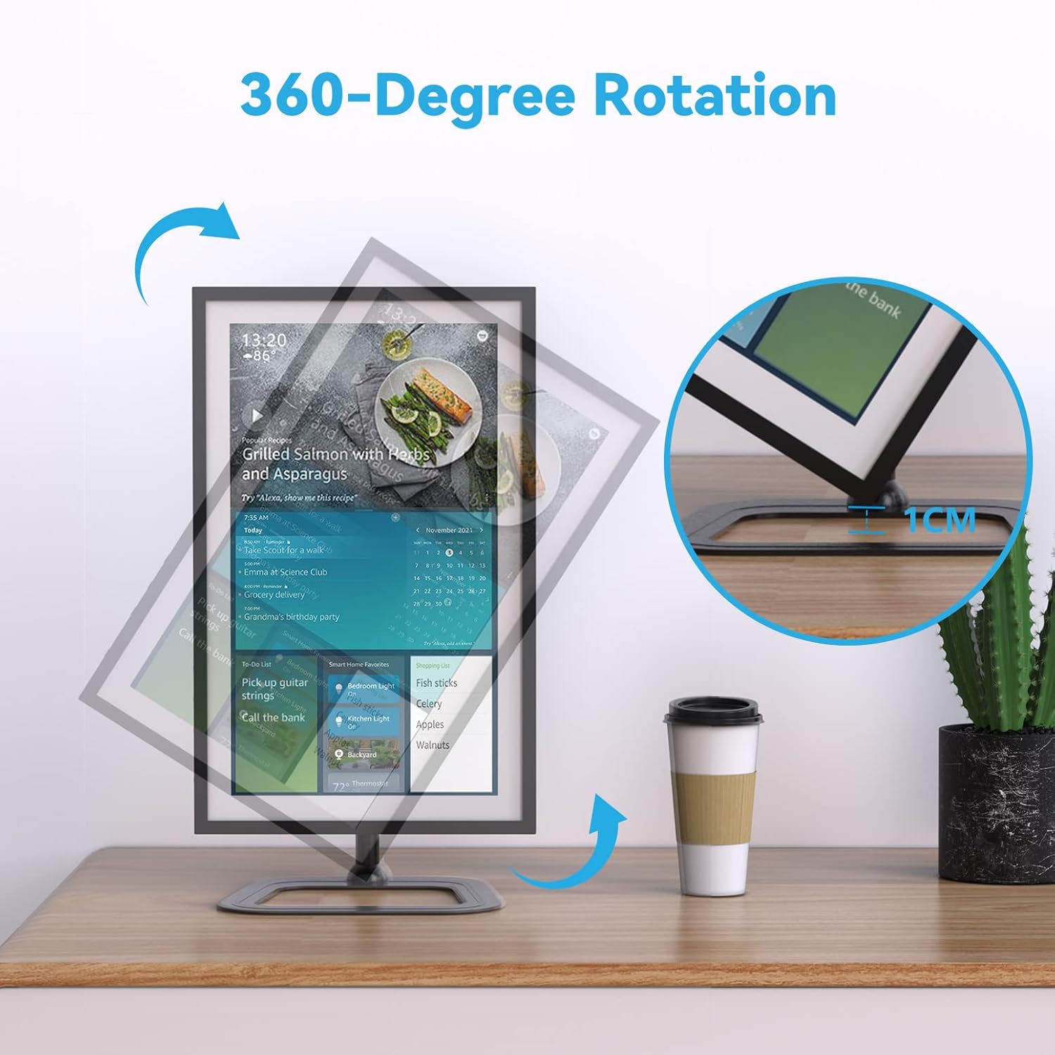 Almoz Swivel and Tilt Stand Compatible with Echo Show 15 All Generation, Raise Up to 10" from Desk, Metal Show 15 Mount Rotate 360°, with Stable Big Base, Easy to Assemble (Black)