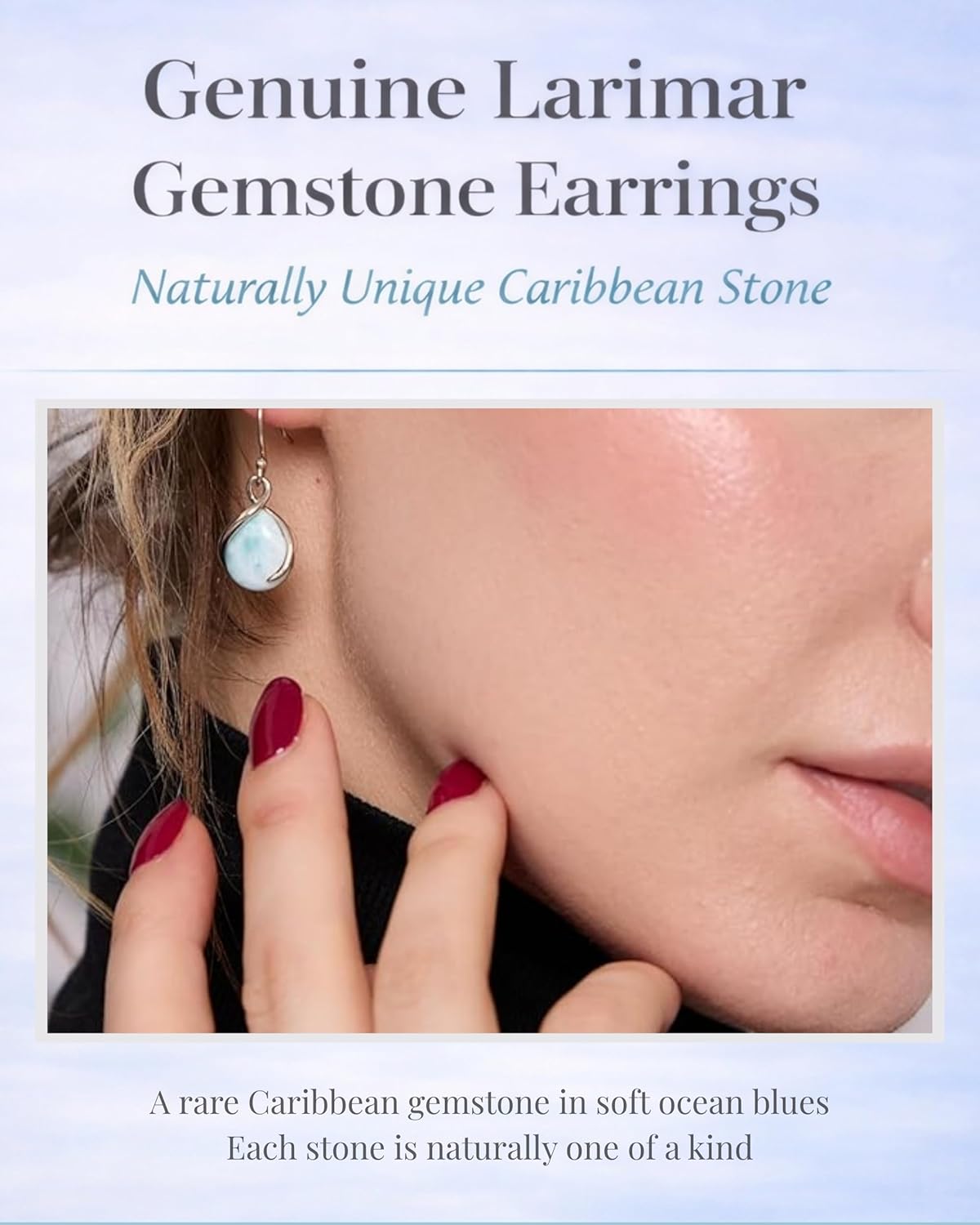 Beaux Bijoux Larimar Drop Earrings in Sterling Silver – Natural Blue Gemstone - Unique Dangle Earrings for Women