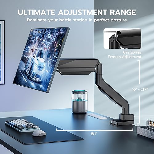 Miniatura 7 de ARES WING Brazo de monitor único, brazo de monitor ajustable resistente para pantallas de 17 a 45 pulgadas con USB, soporte de escritorio con