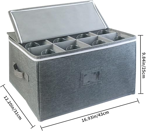 Miniatura 5 de Cajas de almacenamiento para copas de vino, cajas de almacenamiento de copas con divisores, recipientes de almacenamiento de cristalería con