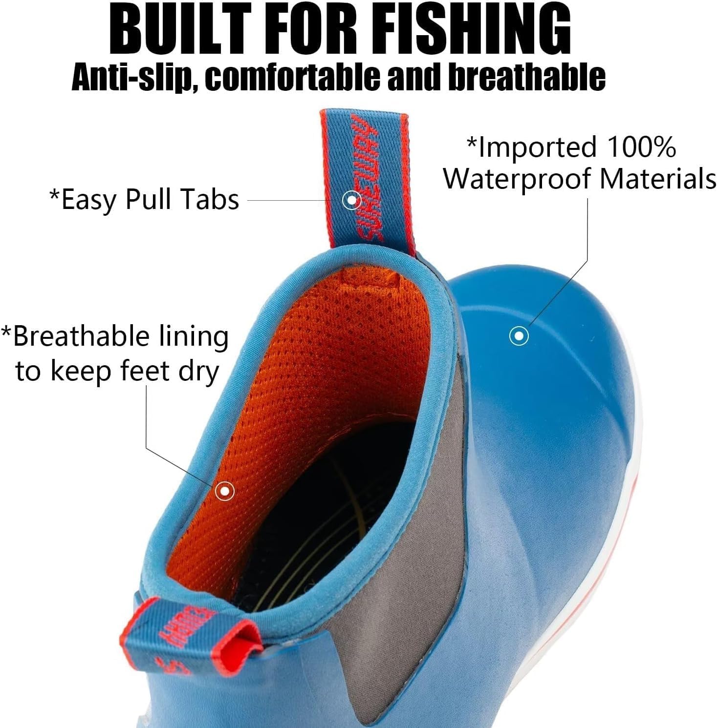 SUREWAY Men's Ankle Fishing Deck Boots for Men-Waterproof,Professional Non-Slip Soles for Wet Slippery Surface,Neoprene Rubber Rain Boot/Shoes for Hunting Boating Gardening - Image 3