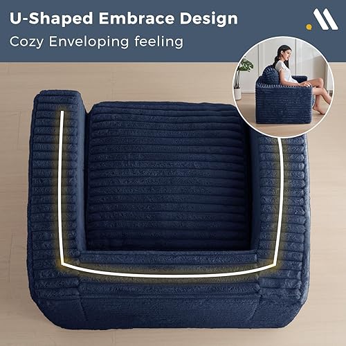 Miniatura 16 de MAXYOYO Puf gigante para adultos, sofá tapizado de suelo con almohadas y reposabrazos, puf grande de felpa, sofá para dormitorio, sala de estar,