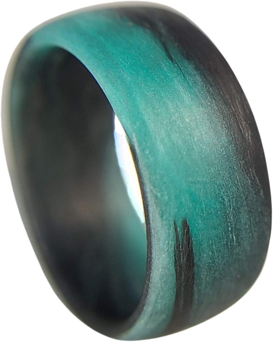 Handmade Ring Band - Men's or Women's Carbon Fiber Teal Marbled Glow Ring, Matte Finish, Glow-in-the-Dark, Durable, Scratch Resistant, Waterproof, Sizes 4-16, Custom Band Widths