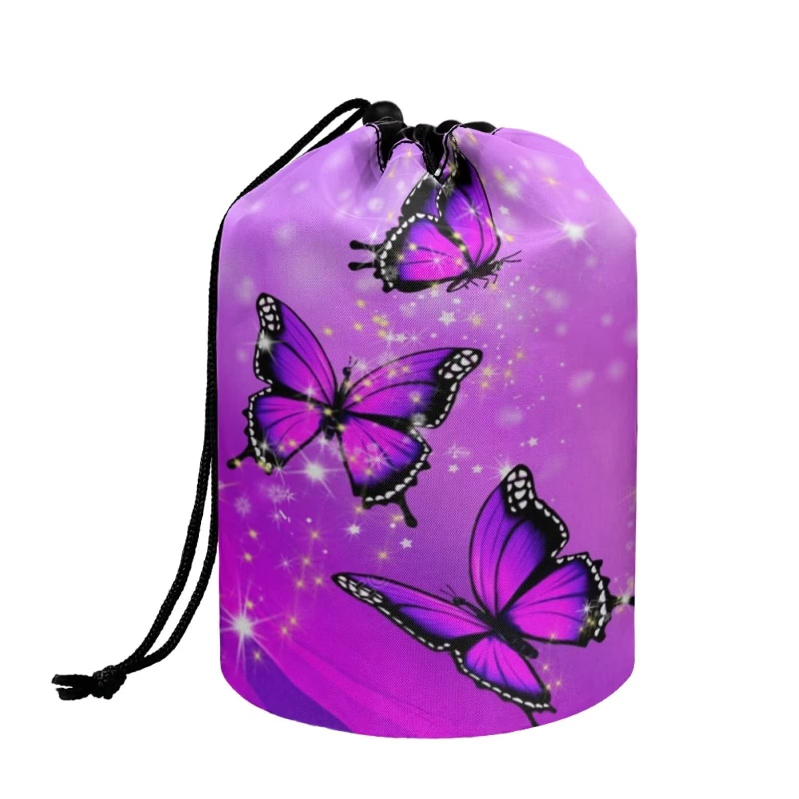 chaqlin Hippie Lotus Print Travel Cosmetic Bags Barrel Makeup Bag,Women Girls Portable Foldable Cases Multifunctional Toiletry Bucket Bags Round Organizer Storage Pocket — view 41
