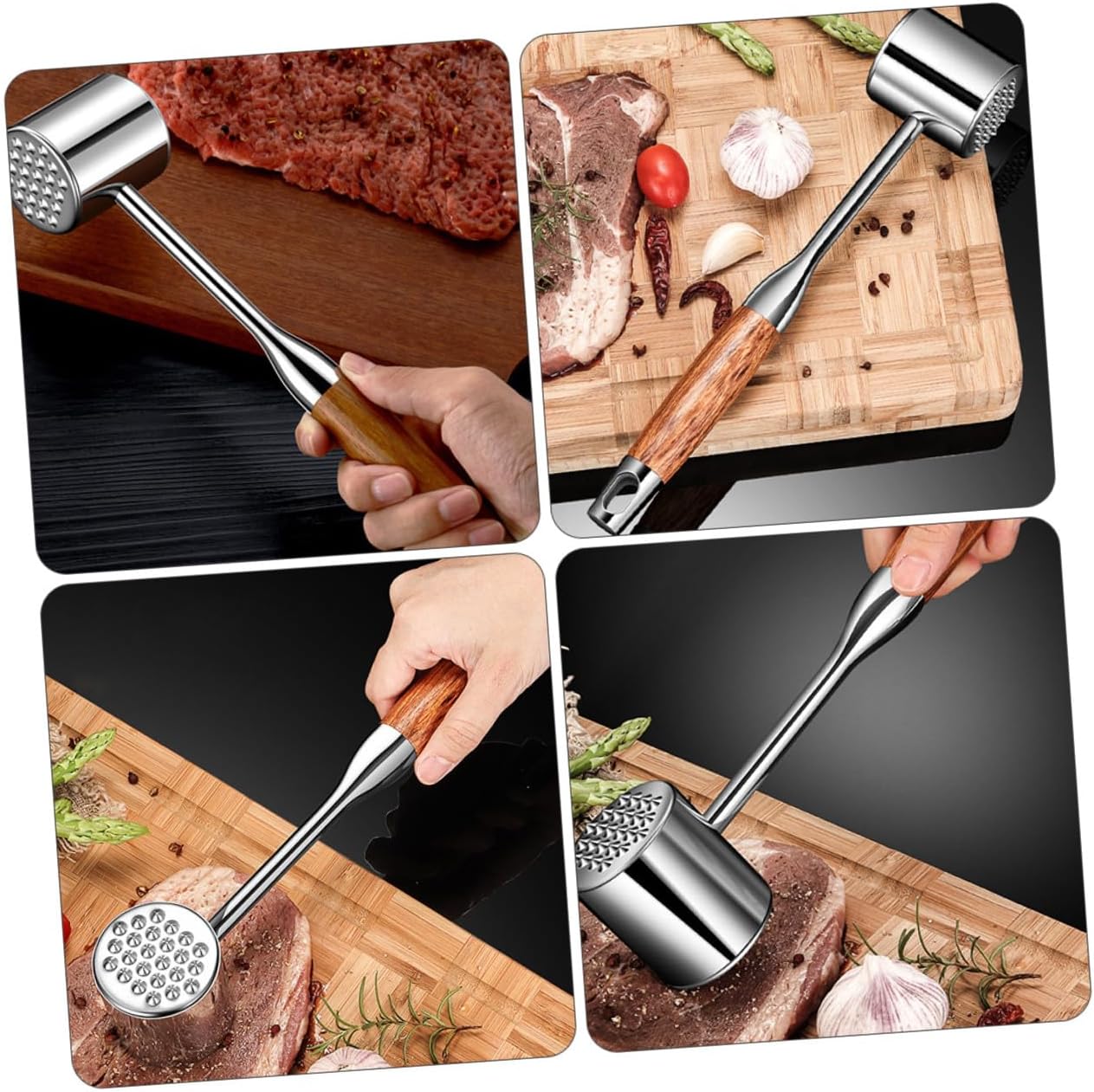 304 Stainless Steel Meat Tenderizer Mallet, Kitchen Steak Hammer for Beef and Poultry, Heavy-duty Meat Pounder for Home Cooking and Bbq Random Color