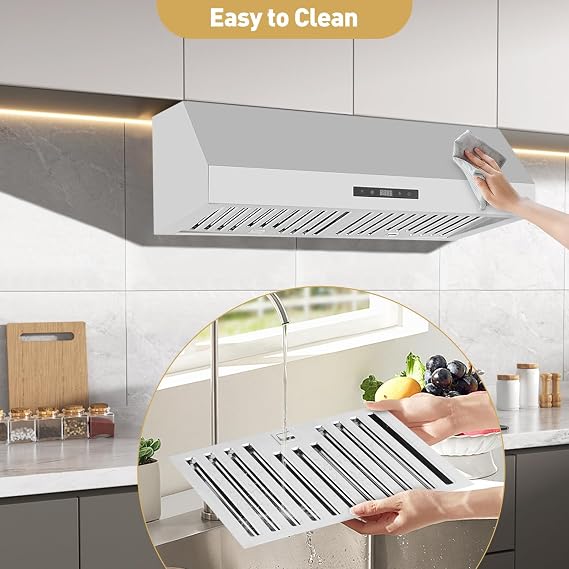 30 Inch Stainless Steel Range Hood, 400 CFM Wall Mount Range Hood with Touch Control, 3-Speed Exhaust Fan & LED Light, Ducted/Ductless Convertible with Adjustable Chimney, Silver