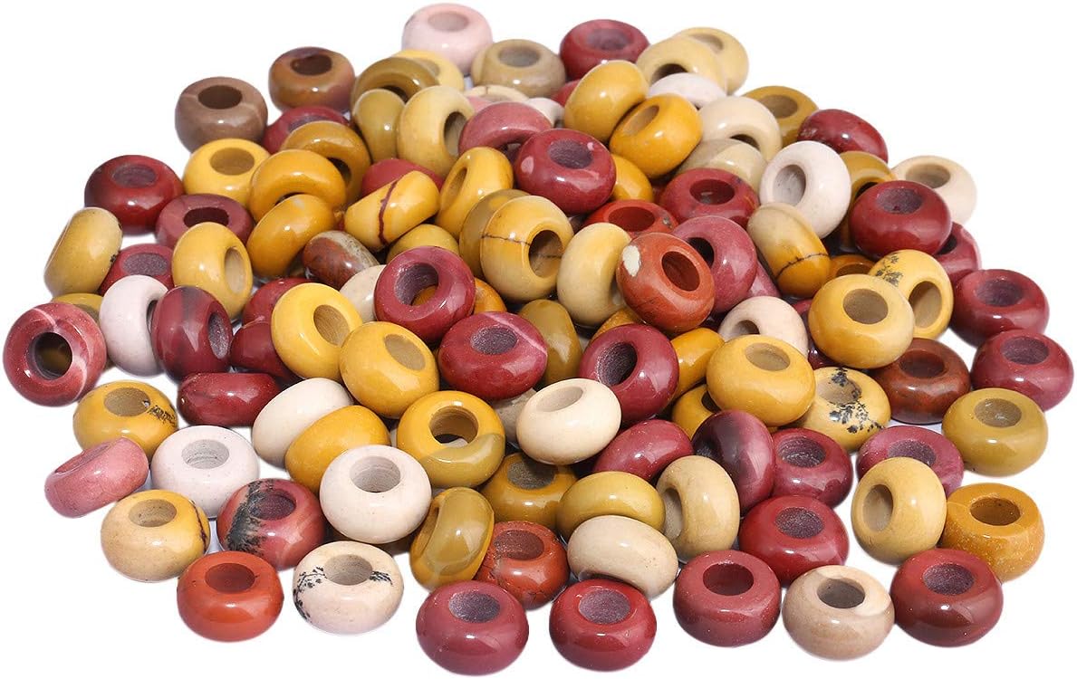 KYEYGWO Mookaite Gem Large Hole Polished Stone Loose Beads for Jewelry Making Rondelle Gemstone Beads for European Charm Bracelet Pack of 20