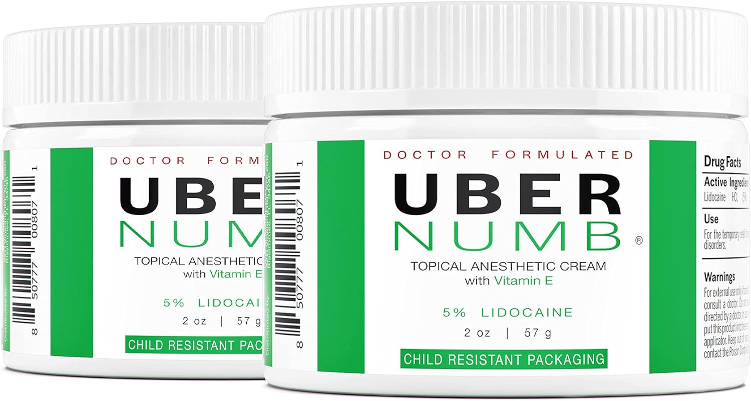 Uber Numb 5 Lidocaine Topical Numbing Cream, (2 Pack), 2