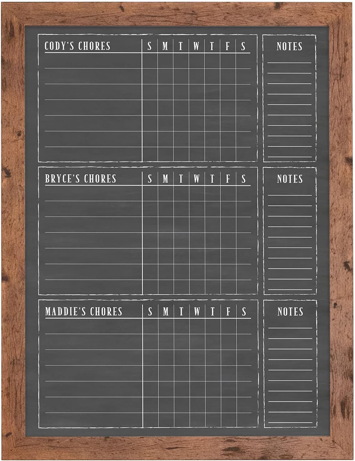 3 Kid Dry Erase Framed Chore Chart, 18x24, Contribution Chart, Responsibility Chart for three children