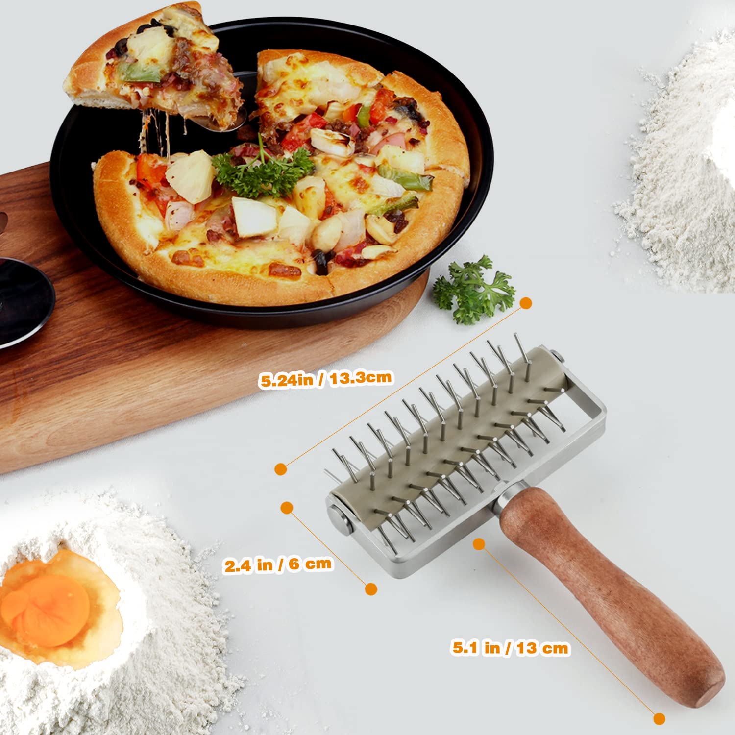 Stainless Steel Dough Docker with Wood Handle, Time-Saver Pizza Roller Docker, Bread Pin Puncher, Pizza Wheel for Pie Pastry - Image 4