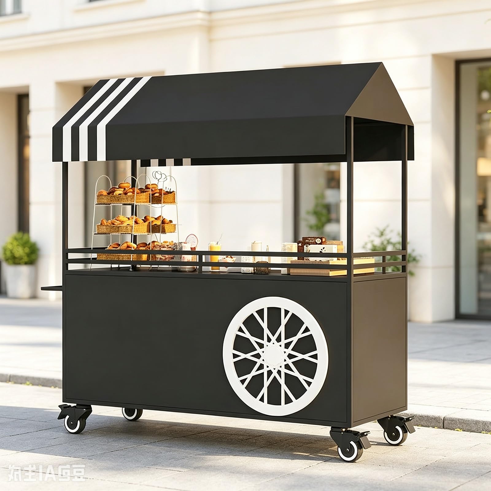 Carrito de Venta Profesional con Ruedas Giratorias de 360°,Puesto Portátil | Carro de Venta Puesto de Venta con Toldo y Ruedas, Mostrador Móvil para Mercados y Venta Ambulante(Black,100cm)