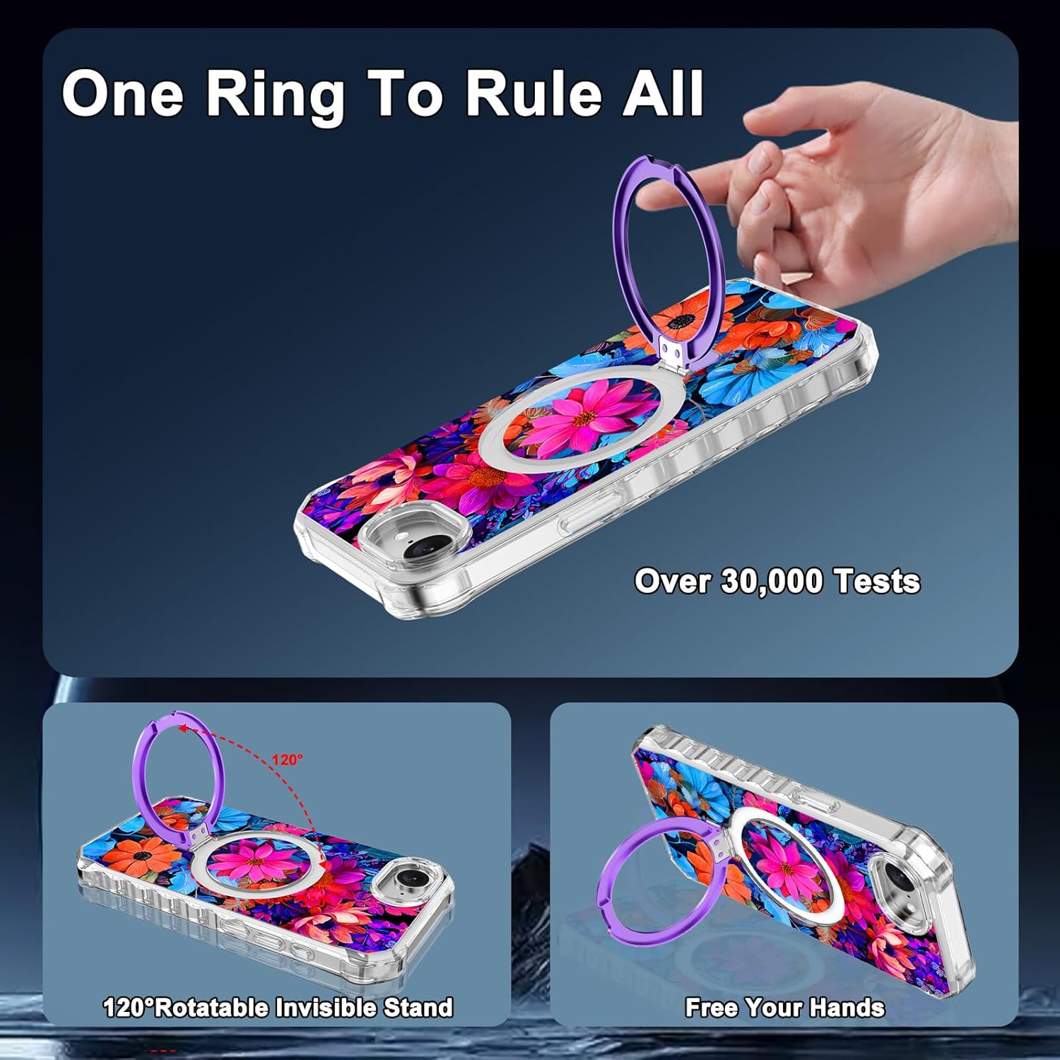 for iPhone 17e Case,iPhone 16e Case,[Compatible with MagSafe][Invisible Magnetic Ring Stand],Slim Iridescent Wavy Women Girls Case for Apple iPhone 17e/16e 6.1",Bright Flowers