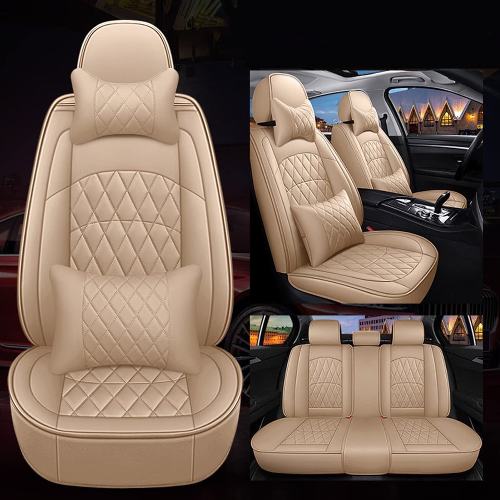 Stoel Beschermers Voor Mercedes C-klasse 5 Seat Auto Stoelhoezen C180 C200 C230 C240 ​​C250 C280 C300 Cl200 Cl500 Cl550 Cla (Color : Beige 5 Seat, Grootte : One Size
