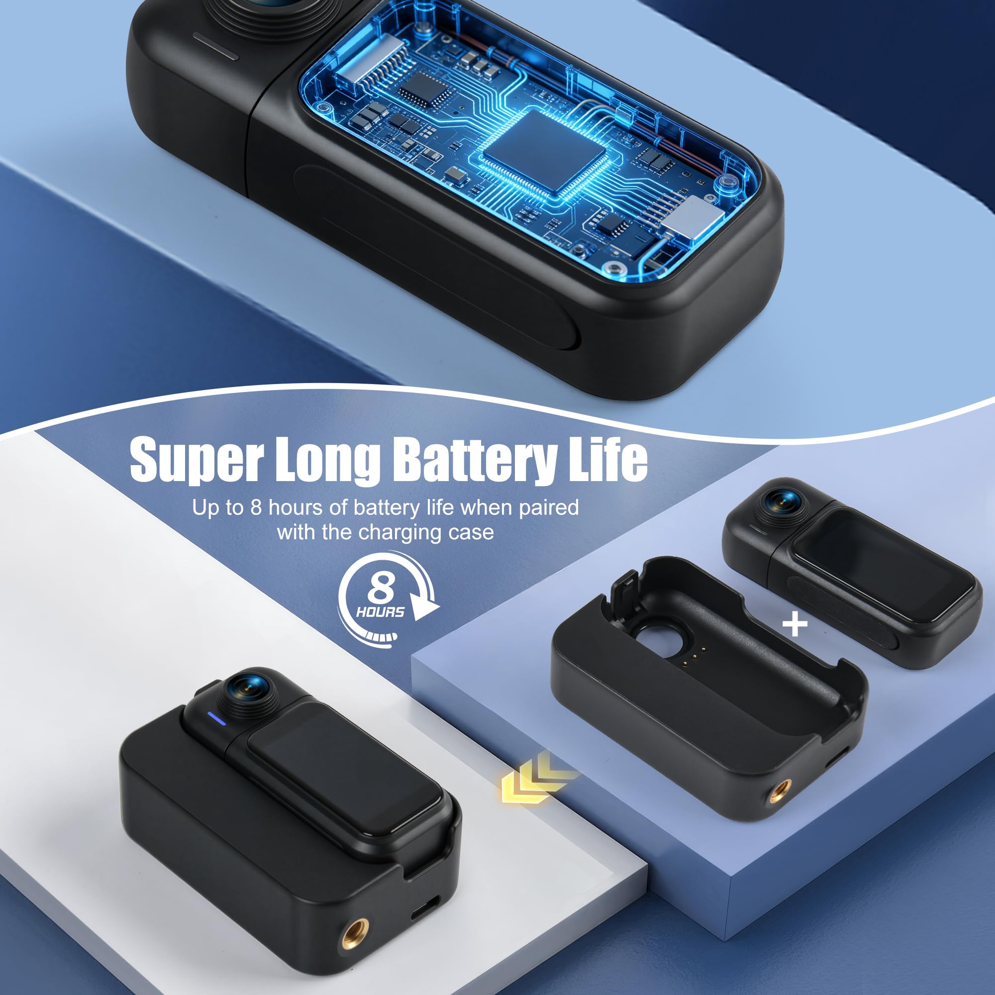 Action Camera with Touchscreen, 8-Hour Battery & 30M Waterproof – 120° Wide Angle, WiFi, POV Portable Body Camera 64GB, Charging Case, Magnetic Mount 10+ Accessories for Travel, Sports (Black) - 4