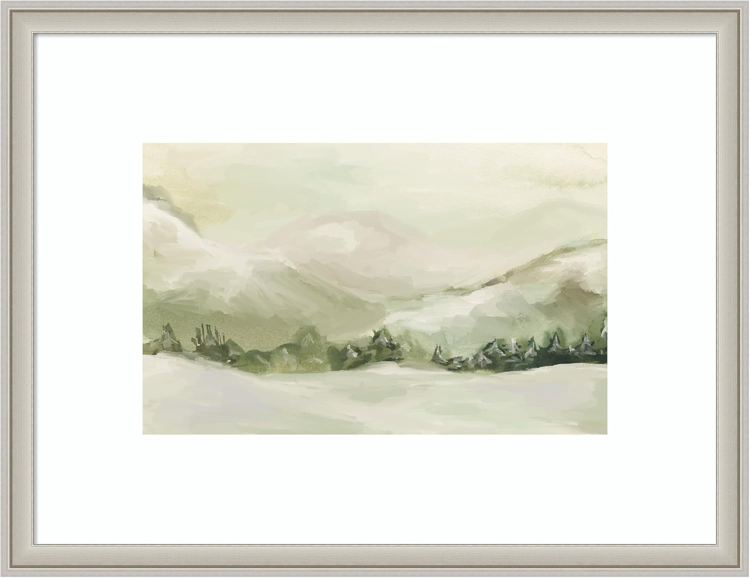 Kate and Laurel Framed Wall Art Print AQ Winter Landscape No. 3 by Annie Quigley, 26 x 20, Florence Silver Frame, Rustic Farmhouse, Abstract Art for Wall Decor