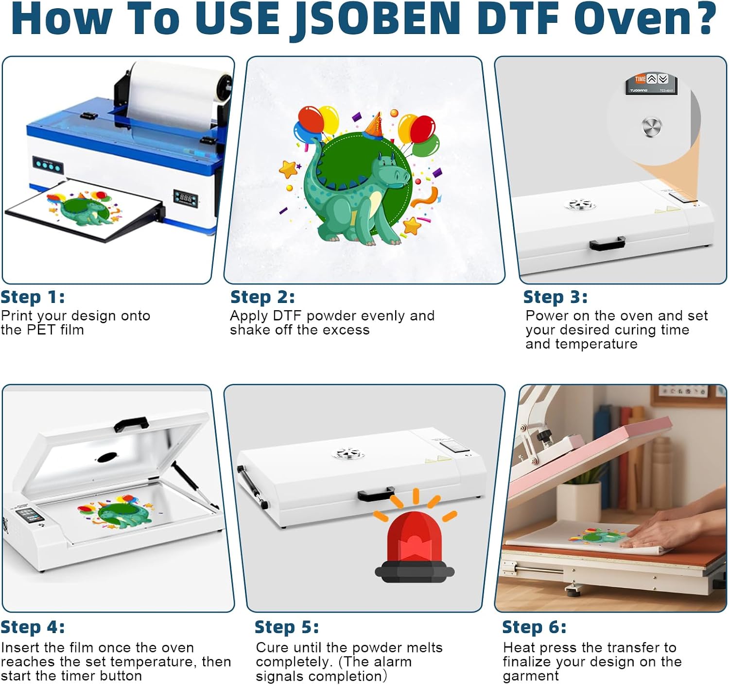 JSOBEN 2026 Upgraded Dual-Side Heating DTF Oven Curing Dryer, A3+/A3/A4 DTF Curing Oven with Temperature and Time Control for Heat Transfer Printing DTF Powder, Fast Drying, Even Heat