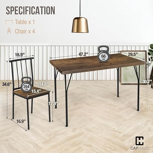 Miniatura 3 de CAPHAUS Juego de mesa de comedor de 5 piezas para 4, mesa de comedor y sillas, mesa rectangular que ahorra espacio con cuatro sillas para cocina,