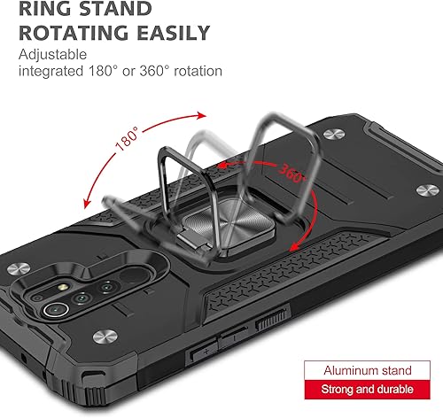 Miniatura 6 de Asuwish Funda de teléfono para Xiaomi Redmi 9 con protector de pantalla de vidrio templado y soporte de anillo delgado híbrido protector móvil