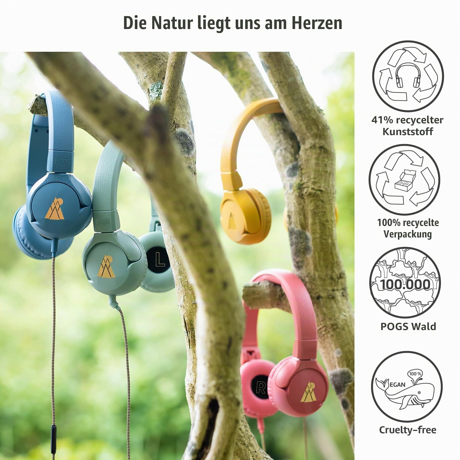 POGS-Kinderkopfhörer mit Kabel | The Elephant 2 | Faltbarer robuster Kinderkopfhörer ab 3 Jahren | Lautstärkebegrenzung 85 dB, Mikrofon | On-Ear | Musik-Sharing-Funktion (rRosa)