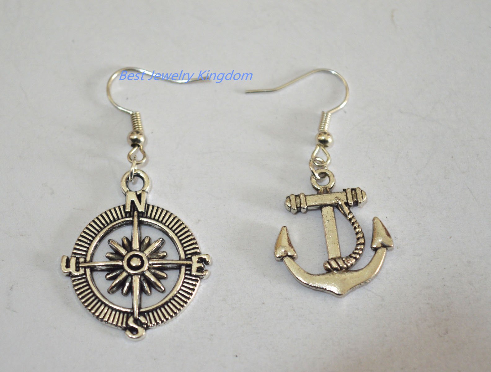Compass and Anchor Earrings,Compass Earrings, Dangle Silver Earrings,Silver Compass Anchor Earrings - Compass Anchor Jewelry - Travel Jewelry - Simple Everyday Silver Earrings