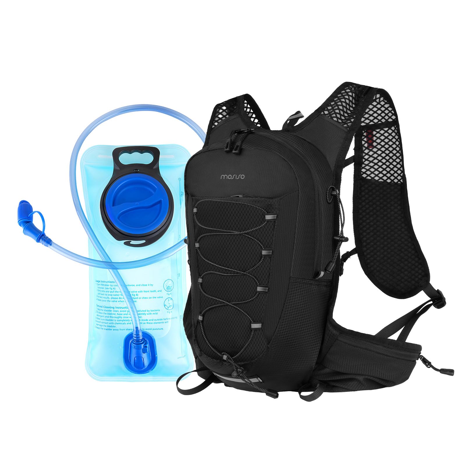 MOSISO Sac à Dos d'Hydratation Léger 2L, Noir | Réservoir 2L, Sac à Dos Léger avec Corde Élastique & Poche Avant, pour Randonnée, Sentier, Escalade, Course, Cyclisme