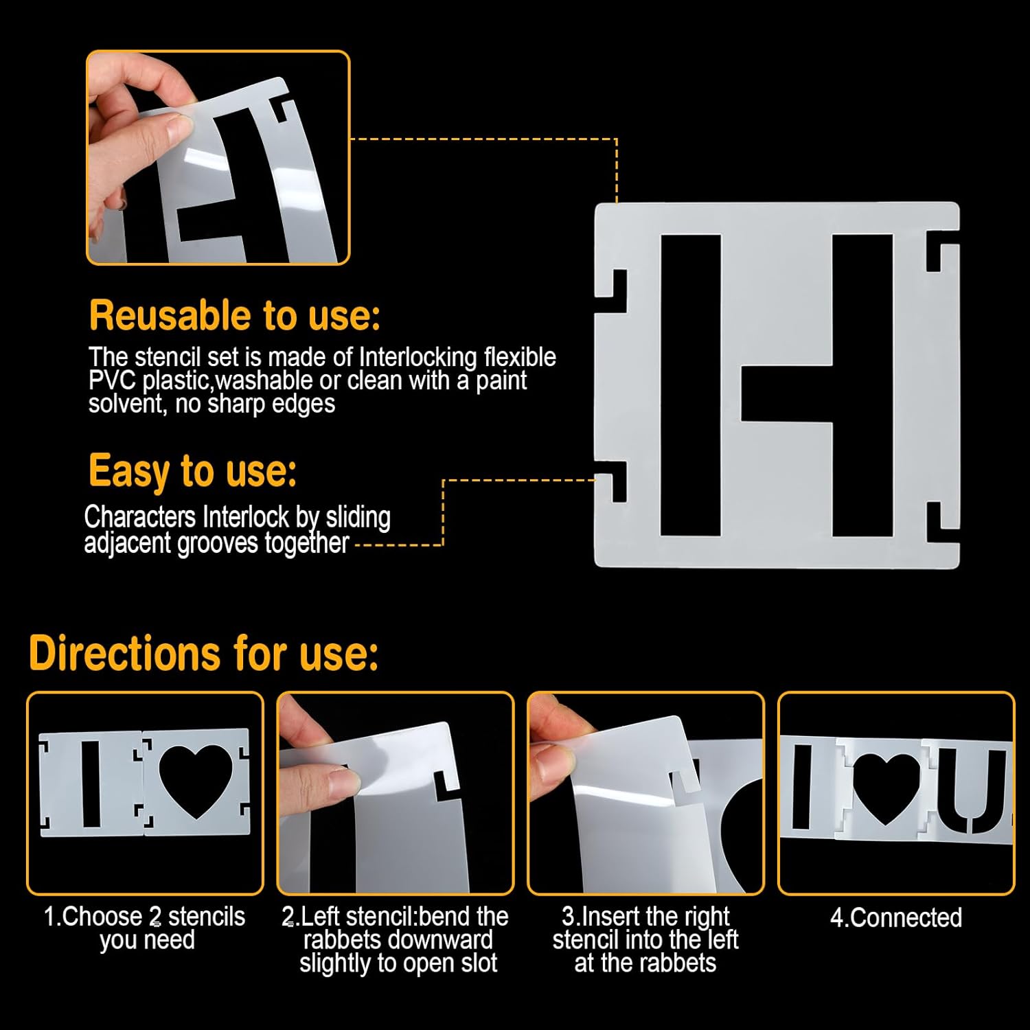 1.5 Inch Letter Stencils for Painting, 43 Pcs Reusable Alphabet Symbol Numbers Stencils Interlocking Kit for Painting on Wood, Wall, Fabric, Rocks, Chalkboard, Sign & DIY Art (1.5 inch)