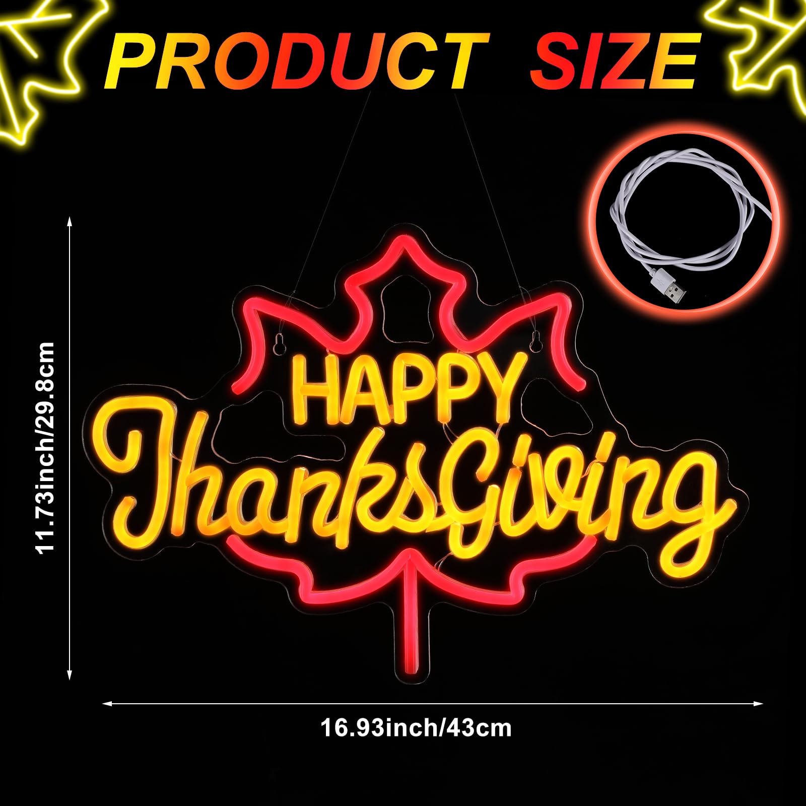 Huquary Targa al neon per il Ringraziamento, 42 x 30 cm, illuminata, decorazione artistica da parete, luce al neon alimentata tramite USB, per festa del Ringraziamento, matrimonio, compleanno,