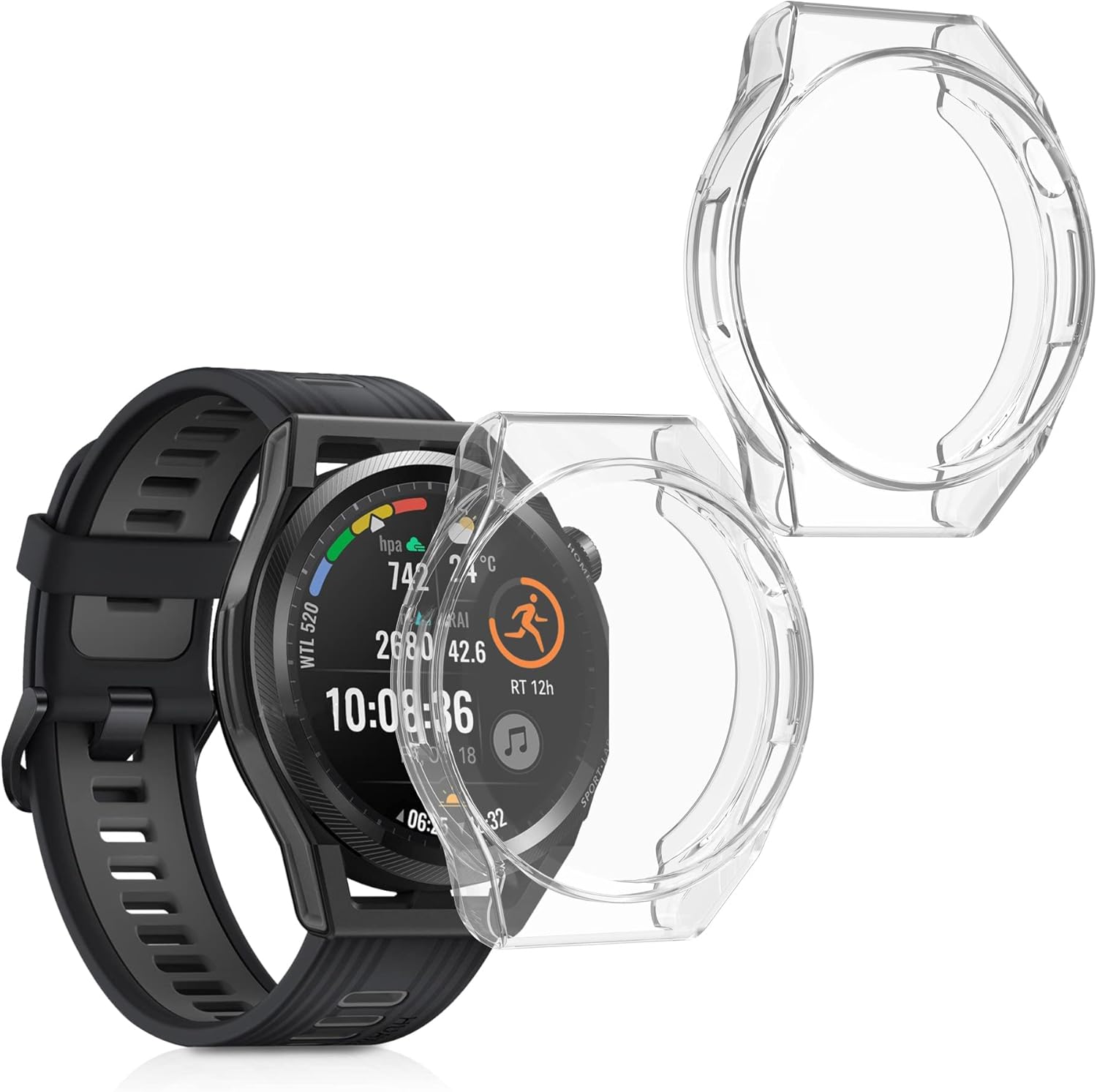 kwmobile Funda compatible con Huawei Watch GT Runner Case – 2X TPU Silicone Fitness Tracker Cover – Transparente