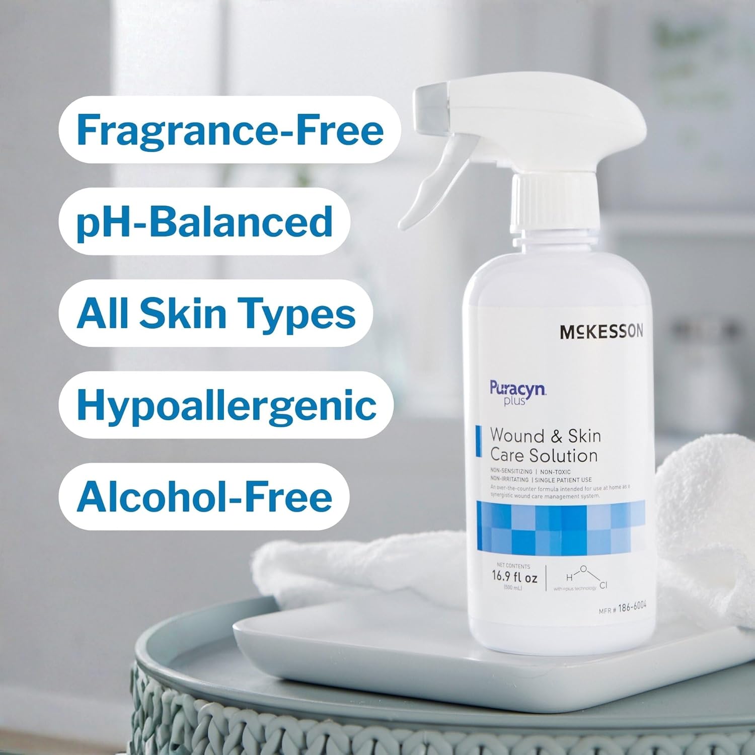 McKesson Puracyn Plus Wound and Skin Cleanser Spray [6 Count] - 16.9 oz Hypochlorous Acid Dermal Wound Wash for Cuts, Burns, Sores, and Skin Irritations, Non-Sting First Aid HOCl Spray