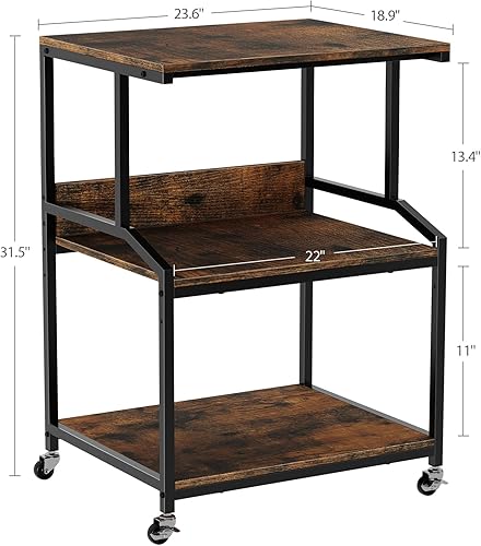 Miniatura 3 de Carrito de impresora grande de 3 niveles, 23.6 x 18.9 x 31.5 pulgadas, soporte de impresora de metal resistente, mesa de impresora móvil con ruedas
