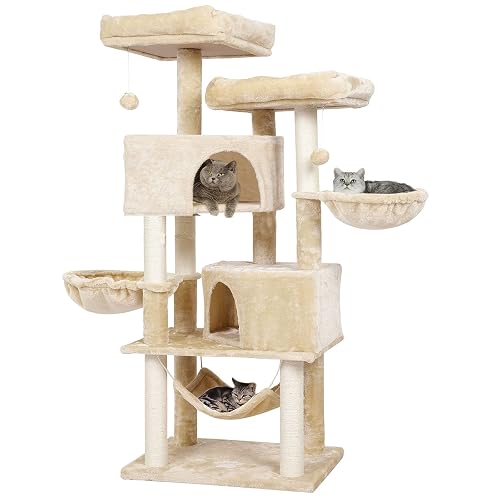 MSmask Rascador grande de 153 cm de alto, para gatos grandes con 2 grandes plataformas, cuevas grandes